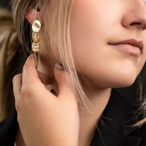 Leslie's Sterling Silver Gold-tone Textured Dangle Earrings - Picture 1 of 8